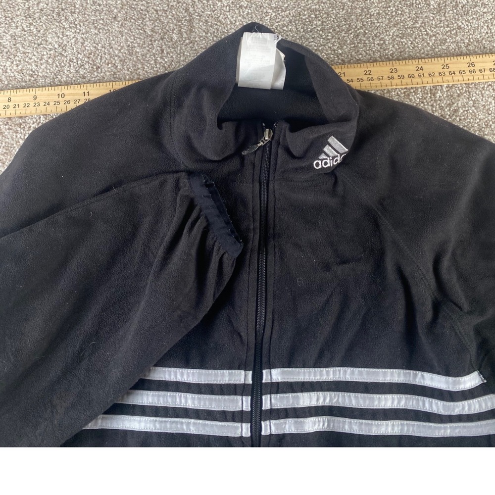 VTG Adidas Vintage Fleece Track Jacket Mens Medium Black Full Zip 3 Stripe Micro